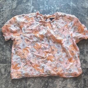 J. Crew Floral Blouse Linen - Pink and Orange Size L